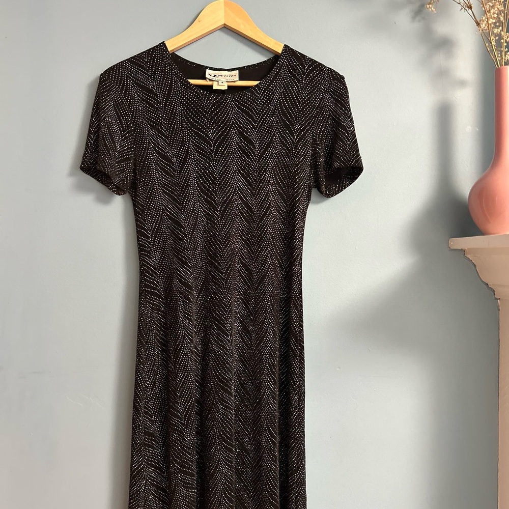 Vintage Topshop Black Textured Midi Dress